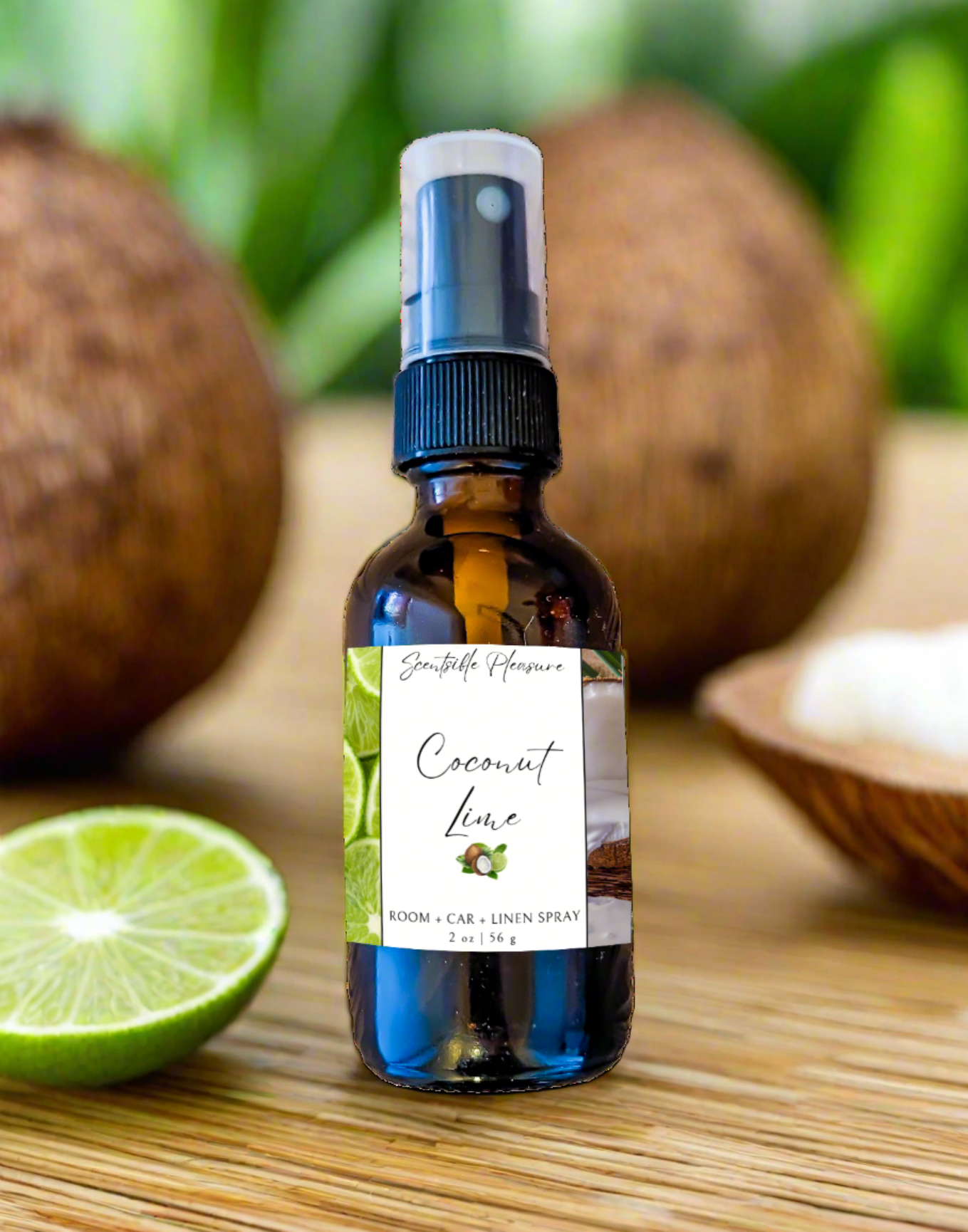 Coconut Lime Room Car Linen Fine Mist Spray in 2oz Amber Glass