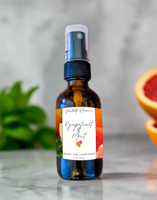 Grapefruit and Mint Room, Car, Linen Spray 2oz Amber Fine Mist Spray